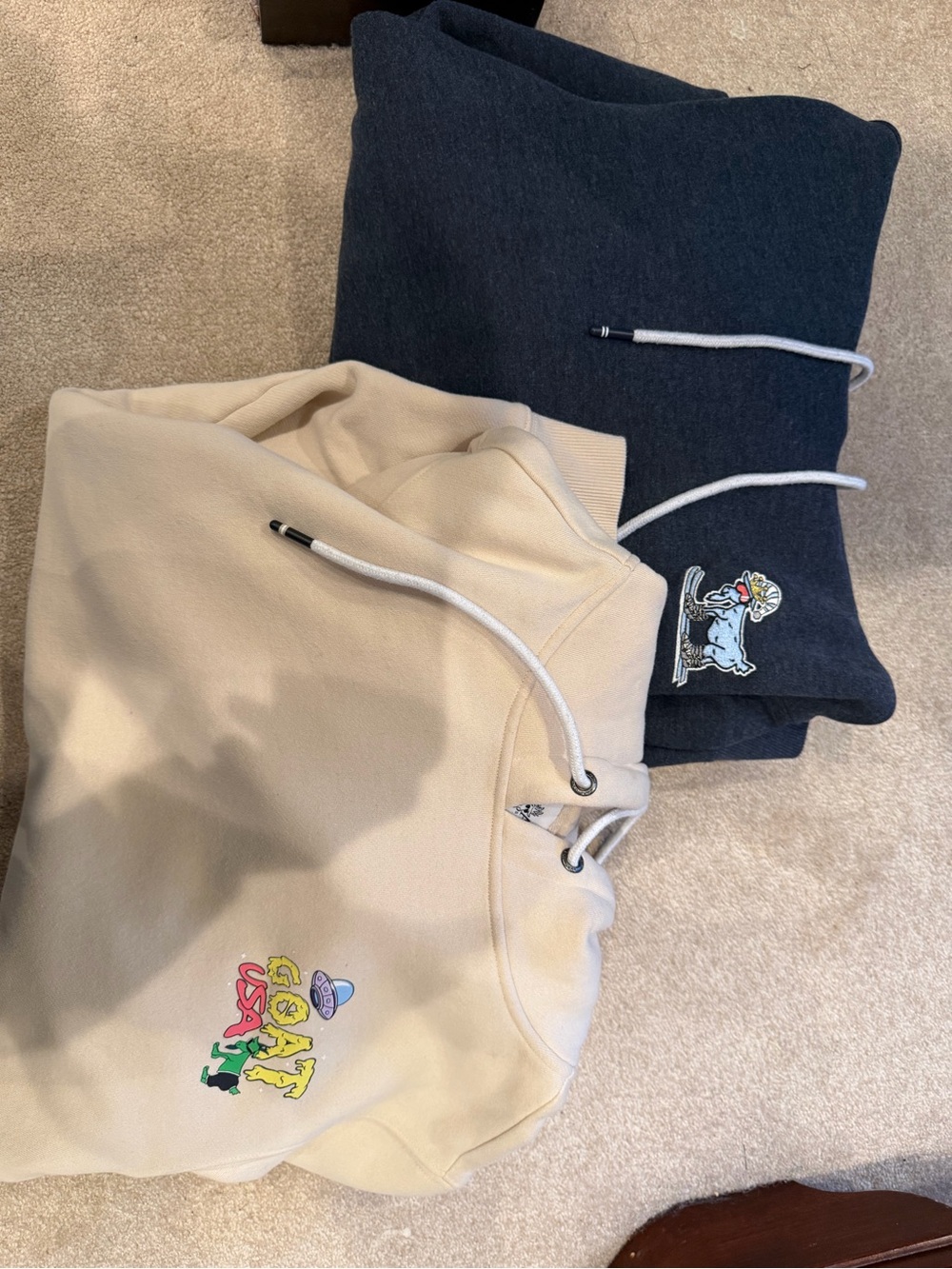 Mens Cozy Hoodie Bottoms - Cream and Navy